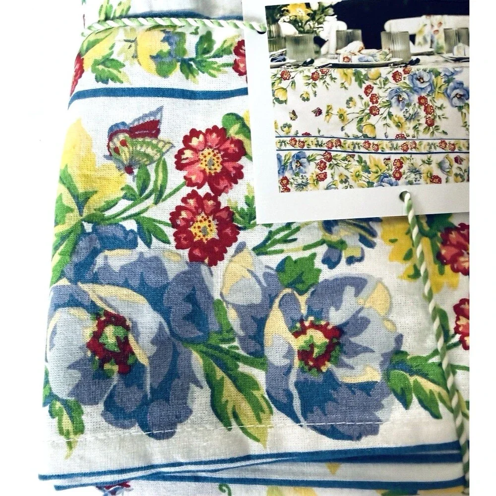 April Cornell Penny's Patio Floral Tablecloth 60x84 White Multi French Country